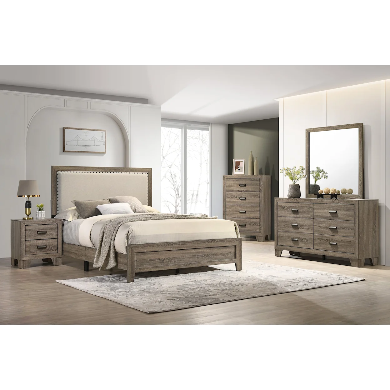 B9205 MILLIE UPHOLSTERED BED GROUP GREY