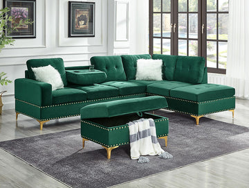 S123 Joy (Green)sectional and ottoman