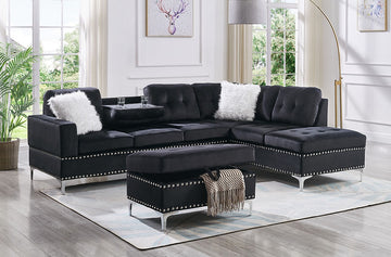 S123 Joy (Black) sectional and ottoman